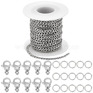 DIY Chain Necklaces Making Kits, Including 304 Stainless Steel Cuban Link Chains & Lobster Claw Clasps & Open Jump Rings, Stainless Steel Color(DIY-SC0020-77)