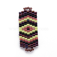 MIYUKI & TOHO Handmade Japanese Seed Beads Links, Loom Pattern, Rectangle, Colorful, 34~35x14~14.5x1.6~2mm, Hole: 1.8~2mm(SEED-E004-E08)