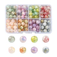 176Pcs 8 Colors Baking Painted Crackle Glass Bead, with Gold Powder, Round, Mixed Color, 8mm, Hole: 1.2mm, 22pcs/color(DGLA-YW0001-14)