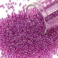 TOHO Round Seed Beads, Japanese Seed Beads, (1854) Inside Color AB Crystal/Fuchsia Lined, 11/0, 2.2mm, Hole: 0.8mm, about 1110pcs/10g(X-SEED-TR11-1854)