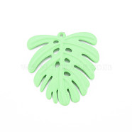 Spray Painted Alloy Pendants, Tropical Leaf Charms, Cadmium Free & Lead Free, Monstera Leaf, Lime, 35.5x33x2mm, Hole: 1.2mm(PALLOY-T077-117H-RS)