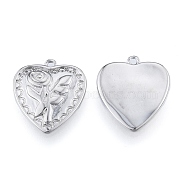 Brass Pendants, Cadmium Free & Nickel Free & Lead Free, Heart with Rose, Real Platinum Plated, 18x15.5x2.5mm, Hole: 1.2mm(KK-N216-580P)