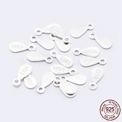 925 Sterling Silver Chain Tabs, with S925 Stamp, teardrop, Silver, 8x3.5x0.5mm, Hole: 1mm, about 90pcs/10g(STER-F036-18S)