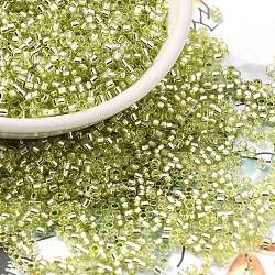 Glass Seed Beads, Silver Lined, Cylinder, Green Yellow, 2x1.5mm, Hole: 1.4mm, about 50398pcs/pound(SEED-S042-04B-24)