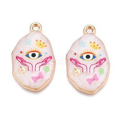 Printed Rack Plating Alloy Enamel Pendants, Golden, Oval Charm, Eye, 28.5x17x4mm, Hole: 1.8~2mm(ENAM-T020-04D)