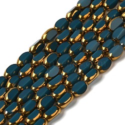 Electroplate Glass Beads Strands, Opaque Solid Color, Half Golden Plated, Faceted, Oval, Marine Blue, 7x4.5x3.5mm, Hole: 0.8mm, about 49~51pcs/strand, 12.99''~13.90''(33~35.3cm)(EGLA-P061-02A-09)