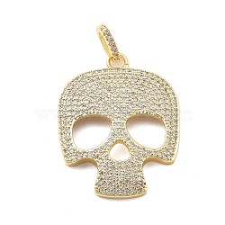 Brass Micro Pave Cubic Zirconia Pendants, Skull Charms, Real 18K Gold Plated, Clear, 34x26.5x3.5mm, Hole: 5.5x3mm(KK-L209-102G-02)