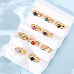 304 Stainless Steel Open Cuff Rings, Natural Gemstone Rings for Women, Ion Plating(IP), Real 18K Gold Plated, 7mm, Inner Diameter: Adjustable (RJEW-A071-07G)