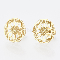 304 Stainless Steel Stud Earring Findings, with Loop, Flat Round, Golden, 13x13mm, Hole: 1mm, pin: 0.7mm(STAS-S079-37A)