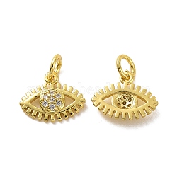 Brass Micro Pave Clear Cubic Zirconia Charms, with Jump Ring, Eye Charm, Real 18K Gold Plated, 10x12x2mm, Hole: 3.2mm(KK-E068-VF069)