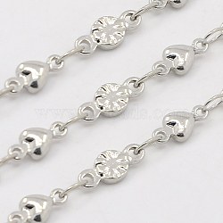 3.28 Feet 304 Stainless Steel Flower Chains, Decorative Chain, with Heart Connector, Soldered, Stainless Steel Color, 3.5x2mm(X-CHS-K001-47)