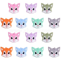 14Pcs 7 Styles Cat Head Silicone Beads, Chewing Beads For Teethers, DIY Nursing Necklaces Making, Mixed Color, 35x30x6.5mm, Hole: 2mm(JX664A)