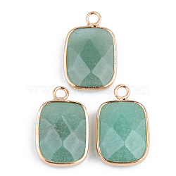 Faceted Natural Green Aventurine Pendants, with Golden Plated Brass Edge and Loop, Rectangle, 22x13.5x5.5mm, Hole: 2mm(X-G-S359-179A)