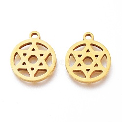 Ion Plating(IP) 201 Stainless Steel Charms, Laser Cut, Ring with Star of David, Golden, 12x10x1mm, Hole: 1.2mm(STAS-A047-18G)
