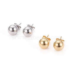 304 Stainless Steel Ball Stud Earrings, Hypoallergenic Earrings, with Ear Nuts, Round, Mixed Color, 8mm, Pin: 0.7mm, 6pairs/card(EJEW-I236-02)