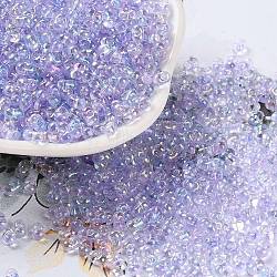 AB Color Plated Glass Seed Beads, Transparent Colours Rainbow, Peanut, Lilac, 4~4.5x2~2.5x2~2.5mm, Hole: 0.8~0.9mm, about 10000pcs/pound(SEED-L011-06B-13)