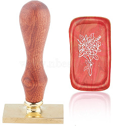 Wax Seal Stamp Set, Sealing Wax Stamp Solid Brass Head,  Wood Handle Retro Brass Stamp Kit Removable, for Envelopes Invitations, Gift Card, Rectangle, Flower Pattern, 9x4.5x2.3cm(AJEW-WH0214-033)