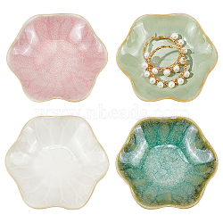 WADORN 4Pcs 4 Colors Lotus Leaf Shape Ceramic Dipping Dish, Snack Serving Dish, Flambed Glazed, Mixed Color, 110x100x23mm, 4 colors, 1pc/color, 4pcs.(AJEW-WR0002-46)