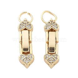 Brass Micro Pave Clear Cubic Zirconia Fold Over Clasps, Real 18K Gold Plated, Heart, 27x6.5x4mm(KK-B125-13G-02)