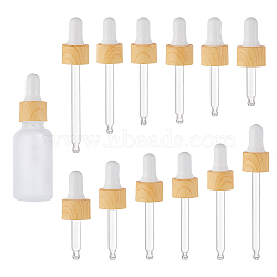 12 Sets 6 styles Straight Tip Glass Eye Droppers, with Rubber Extrusion Head and Wood Grain Pattern Plastic Dust Cap, for Refillable Dropper Bottles, Clear, 2 sets/style(TOOL-BC0002-13)