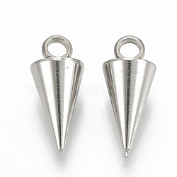 201 Stainless Steel Pendants, Cone, Stainless Steel Color, 13.5x6mm, Hole: 2mm(X-STAS-S078-01)