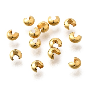 304 Stainless Steel Crimp Beads Covers, Real 18K Gold Plated, 4x3.5x2.5mm