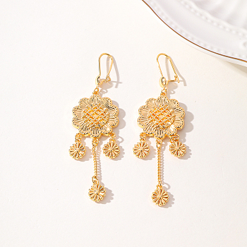 Flower Tassel Earrings for Women, Real 18K Gold Plated, 89x25mm