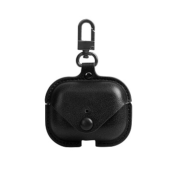 Imitation Leather Wireless Earbud Carrying Case, Earphone Storage Pouch, Black, 52x65mm