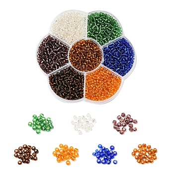 7 Colors Glass Round Seed Beads, Silver Lined Round Hole Beads, Small Craft Beads, for DIY Jewelry Making, Mixed Color, 8/0, 3mm, Hole: 1mm, about 200pcs/color, 1400pcs/box