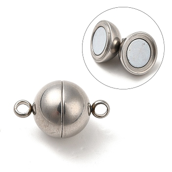 304 Stainless Steel Magnetic Clasps with Loops, Round, Stainless Steel Color, 19.5x12mm, Hole: 2.5mm