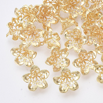 Brass Peg Bails Pendants, For Half Drilled Beads, Nickel Free, Flower, Real 18K Gold Plated, 11x15.5x15mm, Hole: 0.8mm, Pin: 0.7mm