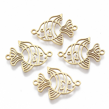201 Stainless Steel Links connectors, Laser Cut, Goldfish, Golden, 15.5x20.5x1mm, Hole: 1.4mm