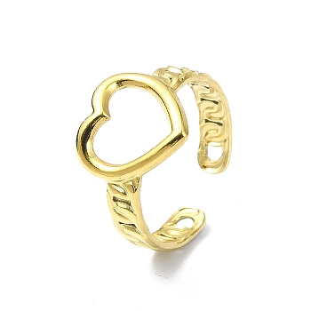 Ion Plating(IP) 304 Stainless Steel Open Cuff Ring, Hollow Heart, Real 18K Gold Plated, Inner Diameter: 18mm