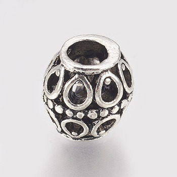 Hollow Alloy European Beads, Large Hole Beads, Barrel, Antique Silver, 11x10mm, Hole: 4.5mm