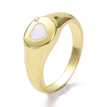 Alloy Enamel Finger Rings, Heart, Light Gold, White, 3.5~8.5mm, US Size 7 1/4(17.5mm)