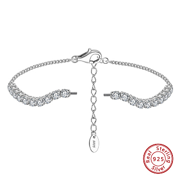 925 Sterling Silver Screwed Bracelets Making, with Clear Cubic Zirconia, Real Platinum Plated, 6-5/8x1/8 inch(16.7x0.3cm)