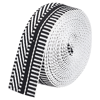Polyester Ribbons, Jacquard Ribbon, Stripe Pattern, Black, 1-1/2 inch(38mm), about 5.00 Yards(4.57m)/Roll