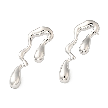 Rack Plating Brass Melting Teardro Dangle Stud Earrings for Women, Lead Free & Cadmium Free, Long-Lasting Plated, Platinum, 38x13mm