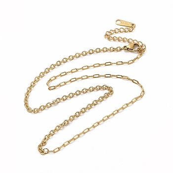 Ion Plating(IP) 304 Stainless Steel Cable Chain Necklace for Women, Real 14K Gold Plated, 15.35 inch(39cm)