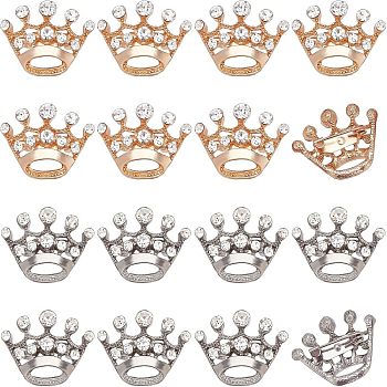 CHGCRAFT 16pcs 2 Colors Crystal Rhinestone Crown Brooches, Alloy Rhinestone Lapel Pins for Backpack Clothes, Platinum & Light Gold, 21x25.5x9mm, 8pcs/color