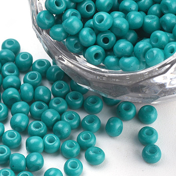 Baking Paint Glass Seed Beads, Round, Light Sea Green, 3x1.5~3mm, Hole: 1mm, about 10000pcs/bag, about 450g/bag