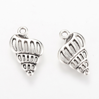 Tibetan Style Alloy Pendants, Spiral Shell, Cadmium Free & Lead Free, Antique Silver, 19.5x12.5x2.5mm, Hole: 2mm