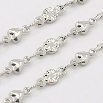 3.28 Feet 304 Stainless Steel Flower Chains, Decorative Chain, with Heart Connector, Soldered, Stainless Steel Color, 3.5x2mm