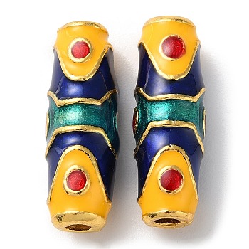 Rack Plating Alloy Enamel Beads, Cadmium Free & Lead Free, Rice, Matte Gold Color, Colorful, 30x10.5mm, Hole: 3.5mm