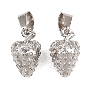 304 Stainless Steel Pendants, Strawberry Charm, Stainless Steel Color, 19x10x8mm, Hole: 8.6x4.7mm