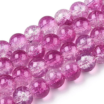 Transparent Crackle Baking Painted Glass Beads Strands, Imitation Opalite, Round, Medium Orchid, 6x5mm, Hole: 1.2mm, about 147pcs/strand, 31.10 inch(79cm)
