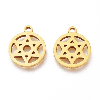 Ion Plating(IP) 201 Stainless Steel Charms, Laser Cut, Ring with Star of David, Golden, 12x10x1mm, Hole: 1.2mm