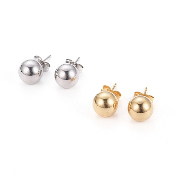 304 Stainless Steel Ball Stud Earrings, Hypoallergenic Earrings, with Ear Nuts, Round, Mixed Color, 8mm, Pin: 0.7mm, 6pairs/card