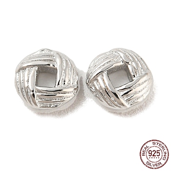 Rhodium Plated 925 Sterling Silverr Beads, Textured Flat Round, Real Platinum Plated, 5x5x2mm, Hole: 1.4mm