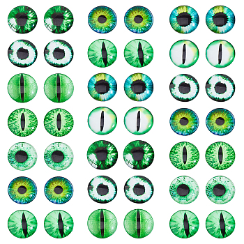 50Pcs Glass Cabochons, Half Round with Eye, Light Green, 25x7mm